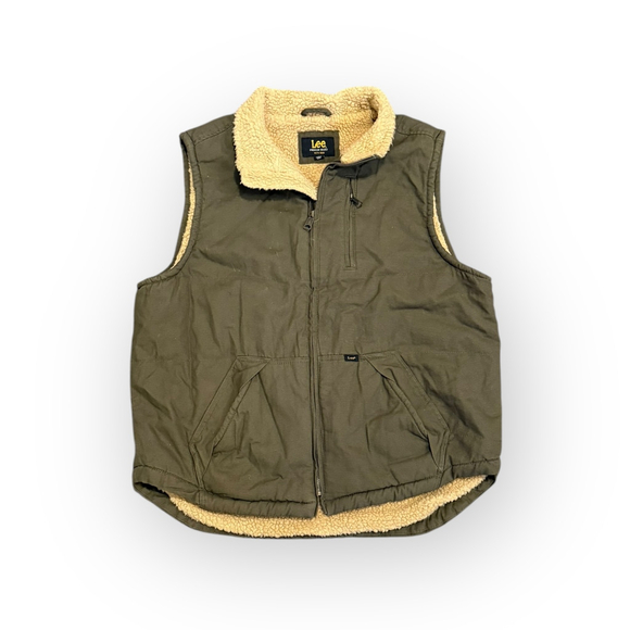 Lee Premium Select Men's Sherpa Lined Vest Olive Green Full Zip Outdoors Sz L - Picture 2 of 7